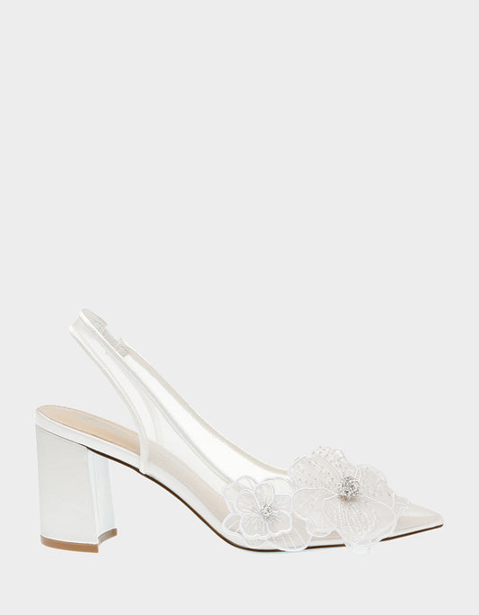 PETRA IVORY Slingback Floral Mesh Block Heel | Betsey Johnson Essential