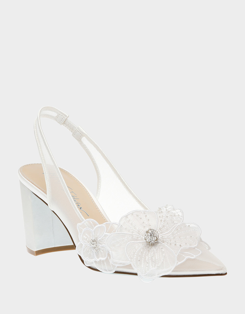 PETRA IVORY Slingback Floral Mesh Block Heel | Betsey Johnson Essential