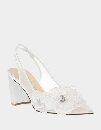 PETRA IVORY Slingback Floral Mesh Block Heel | Betsey Johnson Essential