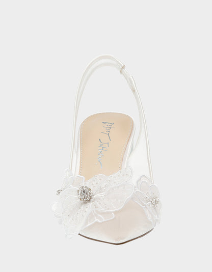 PETRA IVORY Slingback Floral Mesh Block Heel | Betsey Johnson Essential