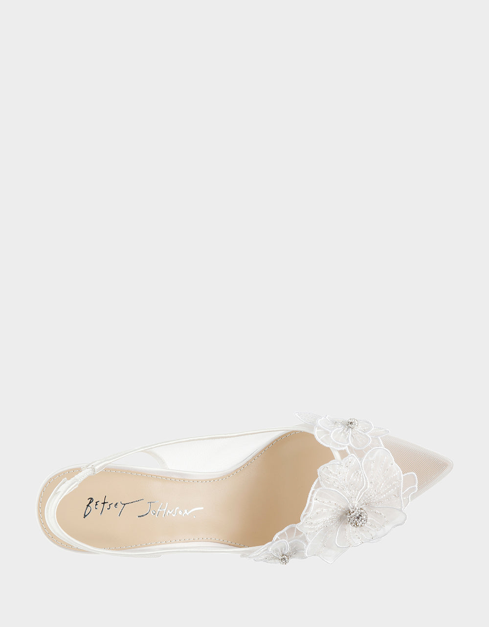 PETRA IVORY Slingback Floral Mesh Block Heel | Betsey Johnson Essential