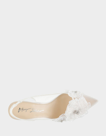 PETRA IVORY Slingback Floral Mesh Block Heel | Betsey Johnson Essential
