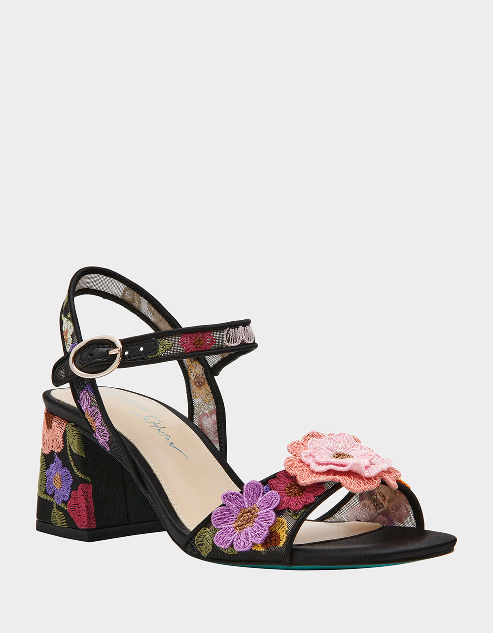 BLARE BLACK FLORAL Square-Toe Slingback Block Heel | Betsey Johnson Trusted