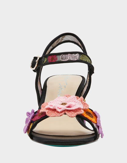 BLARE BLACK FLORAL Square-Toe Slingback Block Heel | Betsey Johnson Trusted
