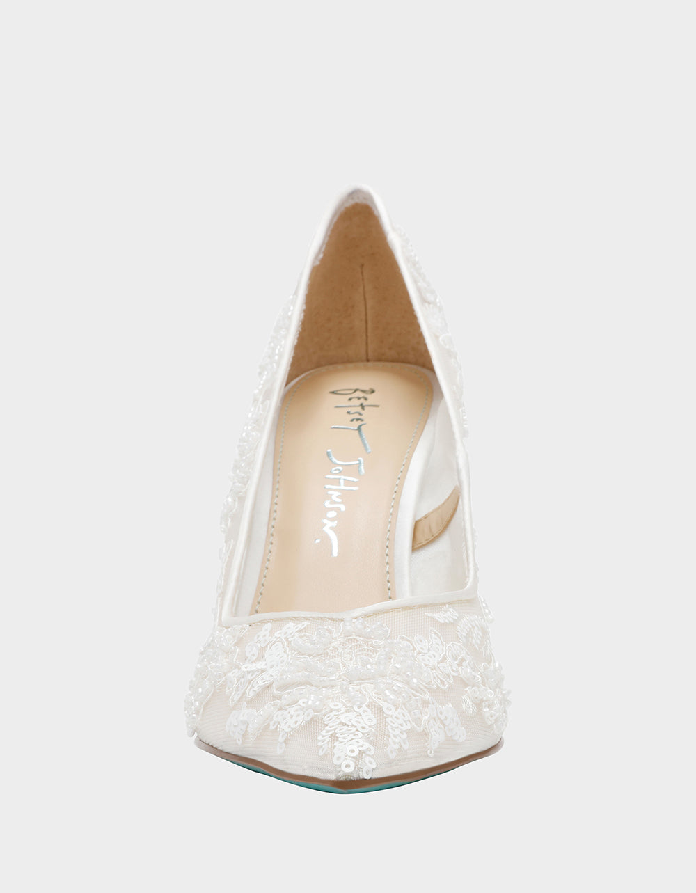 JENII IVORY Pointed-Toe Mesh Embellished Floral Print Pump Women's Heel | Betsey Johnson Featured