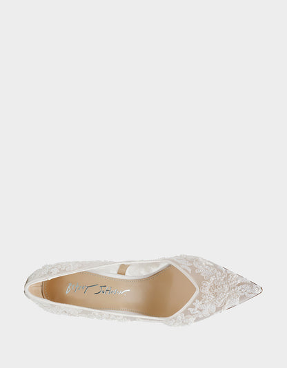 JENII IVORY Pointed-Toe Mesh Embellished Floral Print Pump Women's Heel | Betsey Johnson Featured