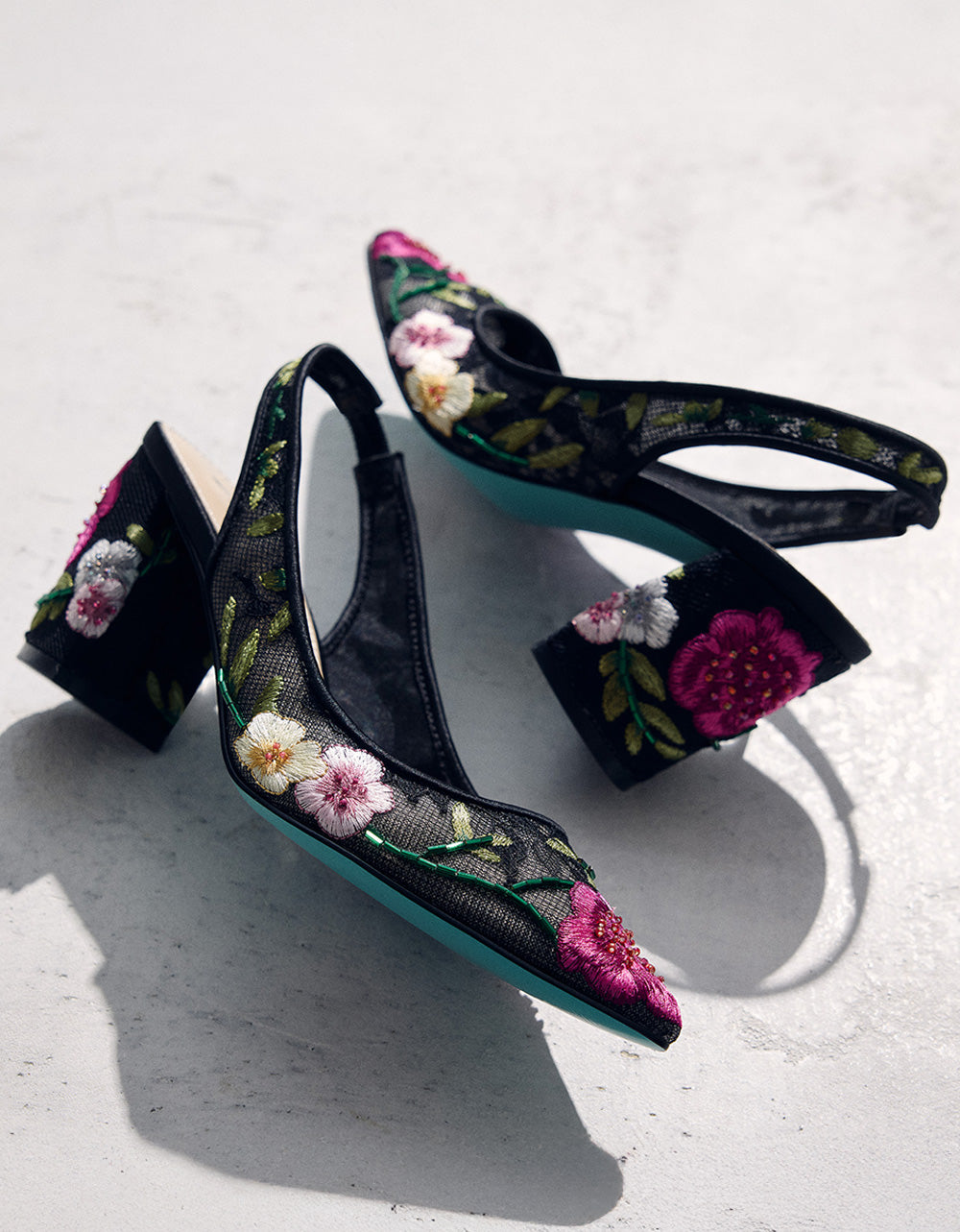LIRA BLACK MULTI FLORAL Pointed-Toe Slingback Mesh Women's Heel | Betsey Johnson Best Price