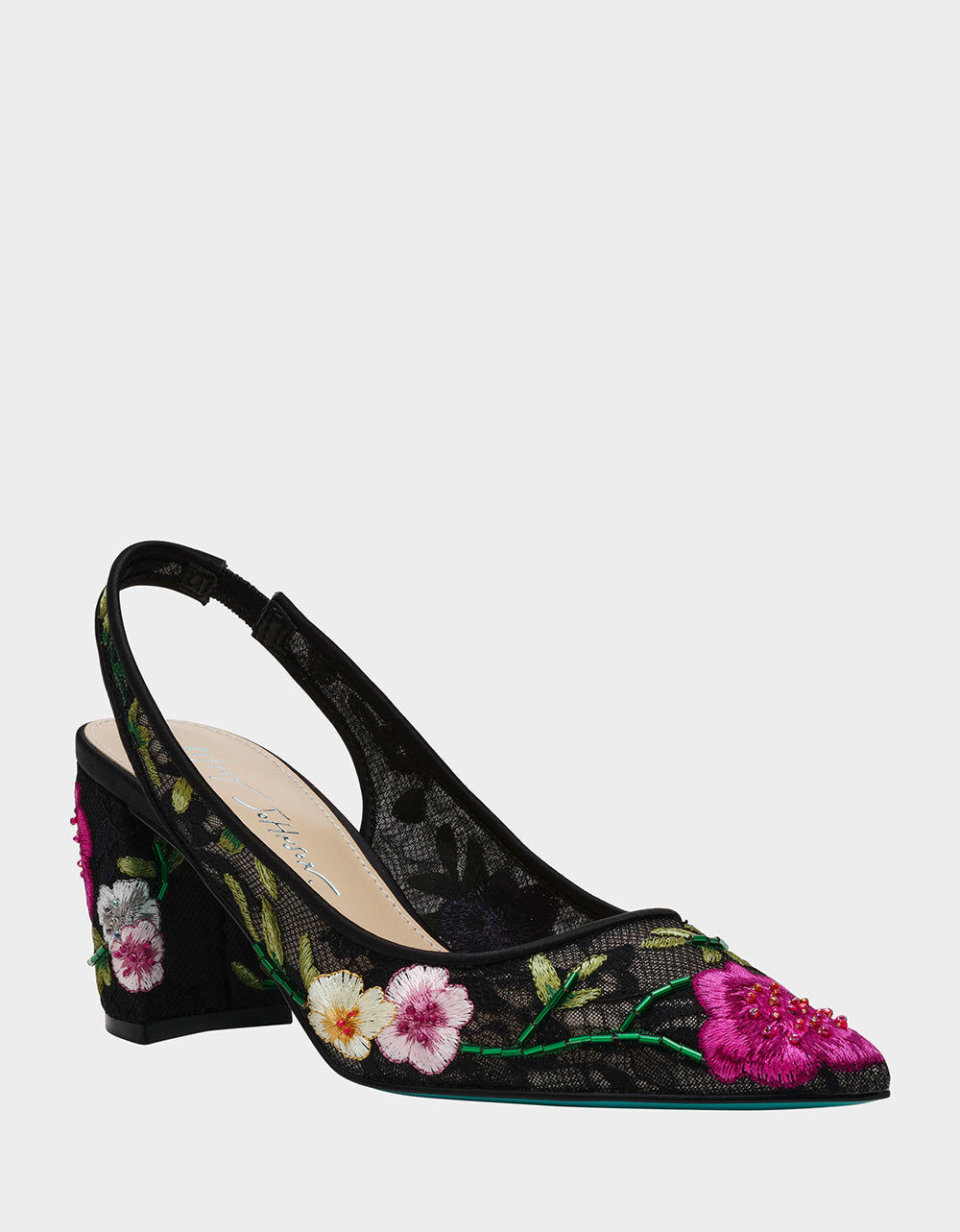 LIRA BLACK MULTI FLORAL Pointed-Toe Slingback Mesh Women's Heel | Betsey Johnson Best Price