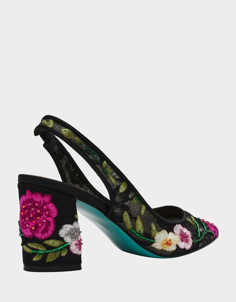 LIRA BLACK MULTI FLORAL Pointed-Toe Slingback Mesh Women's Heel | Betsey Johnson Best Price