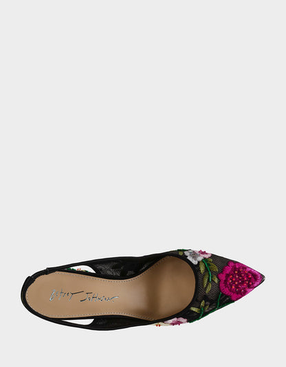 LIRA BLACK MULTI FLORAL Pointed-Toe Slingback Mesh Women's Heel | Betsey Johnson Best Price