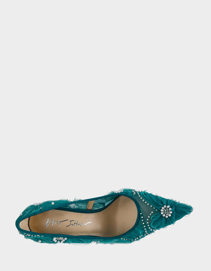 ROXIE EMERALD Pointed-Toe Mesh Stiletto Pump Women's Heel | Betsey Johnson Value