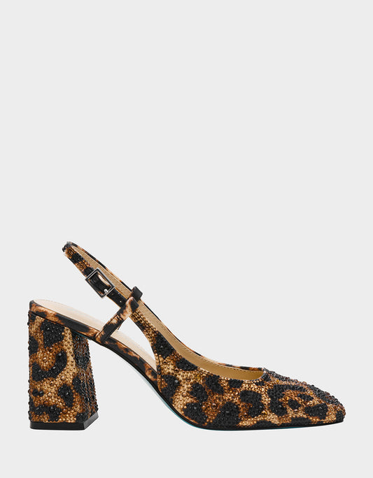 ELIAS LEOPARD Square-Toe Slingback Block Heels | Betsey Johnson Discount