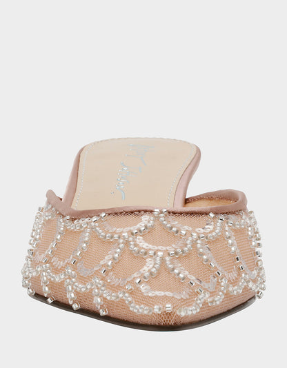 ELLIS NUDE Pointed-Toe Mesh Embellished Mule Women's Kitten Heel | Betsey Johnson Signature