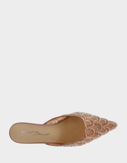 ELLIS NUDE Pointed-Toe Mesh Embellished Mule Women's Kitten Heel | Betsey Johnson Signature