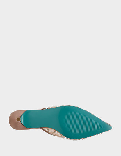 ELLIS NUDE Pointed-Toe Mesh Embellished Mule Women's Kitten Heel | Betsey Johnson Signature