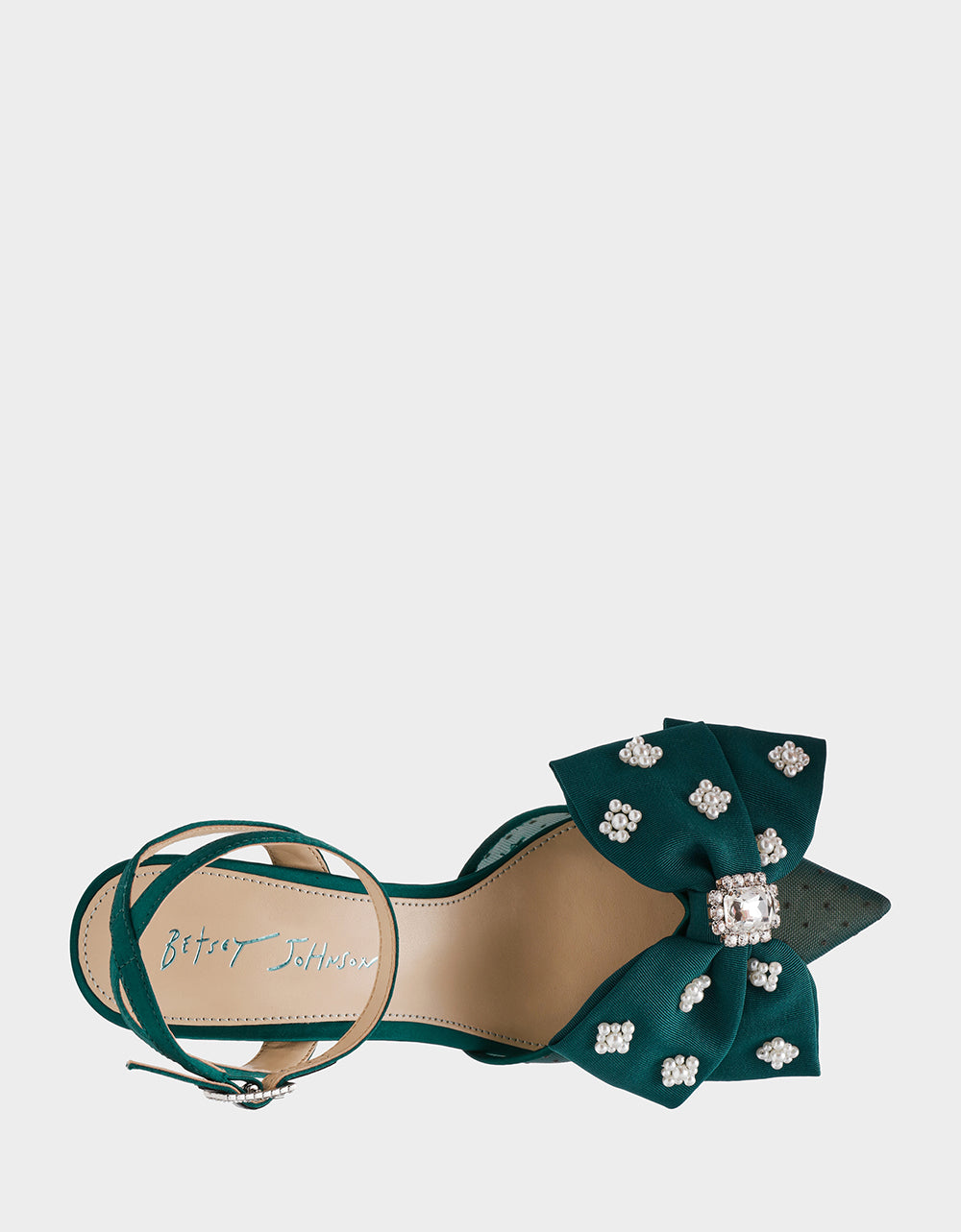 MARK EMERALD Pointed-Toe Mesh Pump Rhinestone Bow Women's Heel | Betsey Johnson Customer Favorite