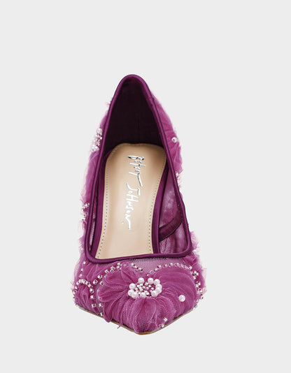 ROXIE OXBLOOD Pointed-Toe Mesh Stiletto Pump Women's Heel | Betsey Johnson Value