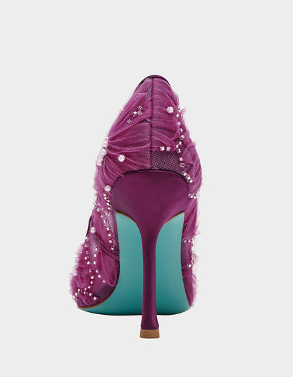 ROXIE OXBLOOD Pointed-Toe Mesh Stiletto Pump Women's Heel | Betsey Johnson Value