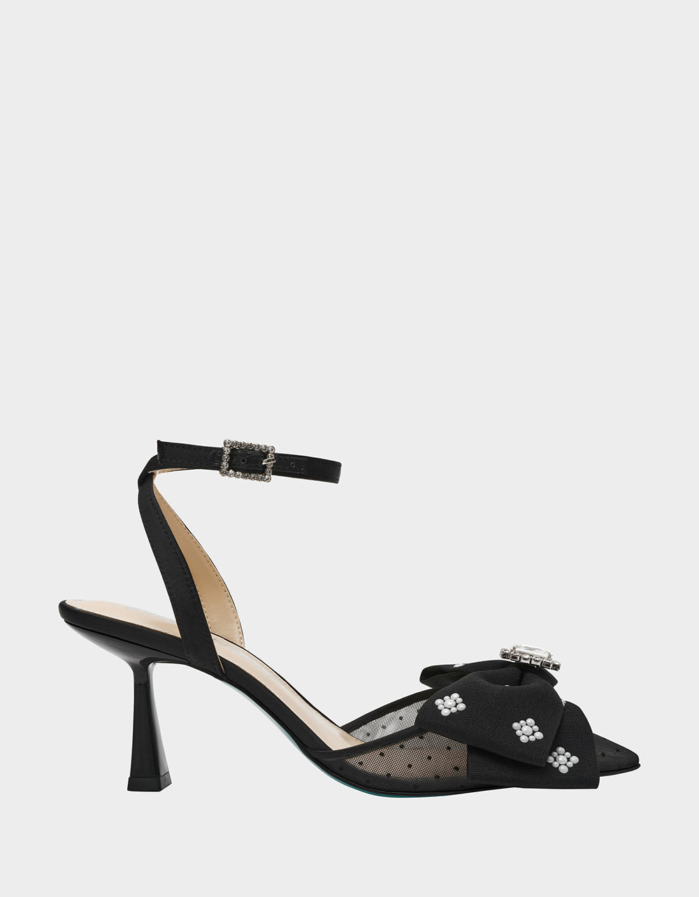 MARK BLACK Pointed-Toe Mesh Pump Rhinestone Bow Women's Heel | Betsey Johnson Top Pick