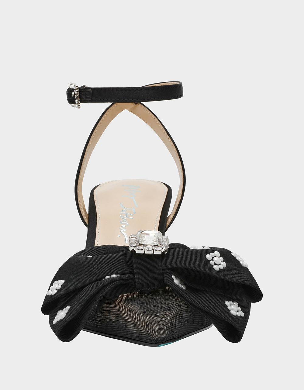 MARK BLACK Pointed-Toe Mesh Pump Rhinestone Bow Women's Heel | Betsey Johnson Top Pick