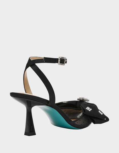 MARK BLACK Pointed-Toe Mesh Pump Rhinestone Bow Women's Heel | Betsey Johnson Top Pick