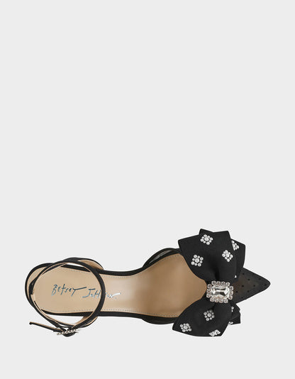 MARK BLACK Pointed-Toe Mesh Pump Rhinestone Bow Women's Heel | Betsey Johnson Top Pick