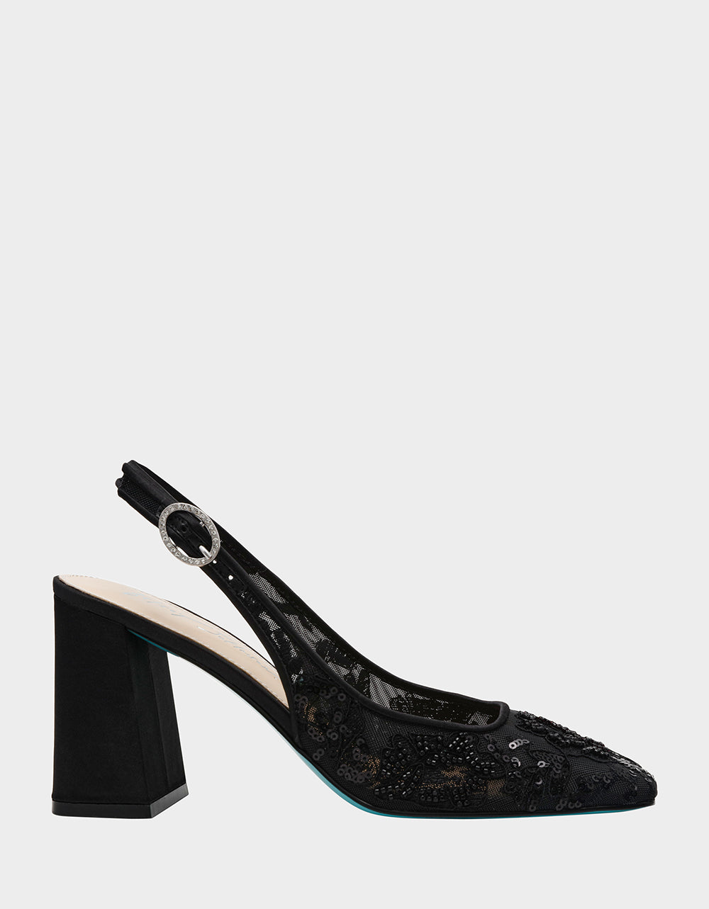 NINAH BLACK Square-Toe Slingback Mesh Block Heels | Betsey Johnson Signature