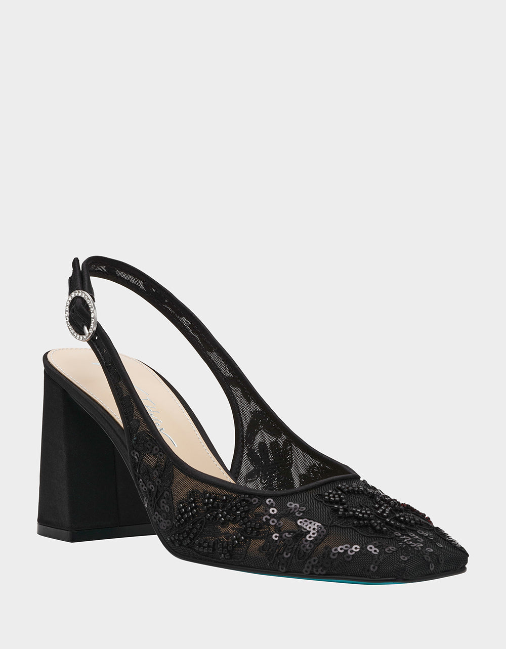 NINAH BLACK Square-Toe Slingback Mesh Block Heels | Betsey Johnson Signature