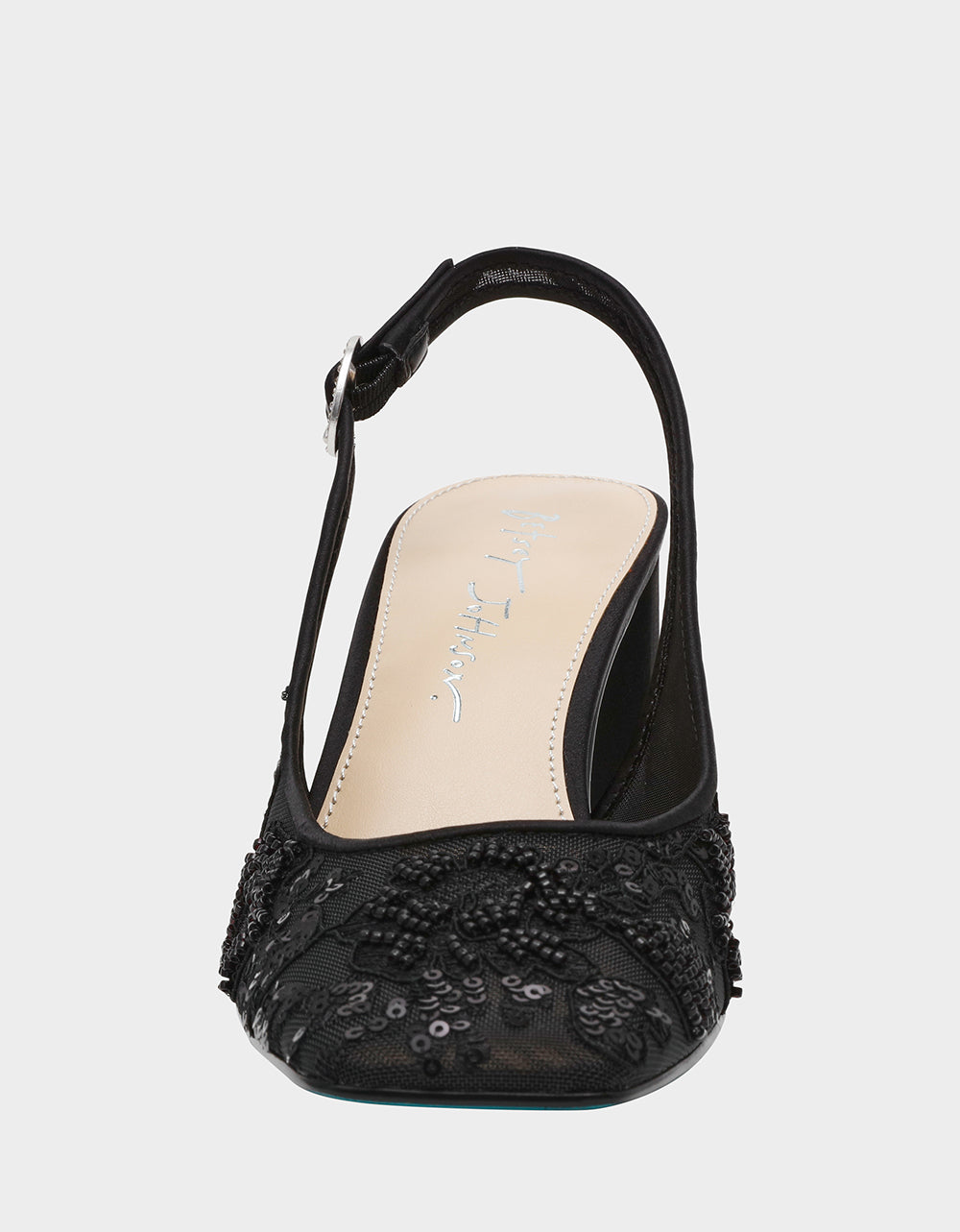 NINAH BLACK Square-Toe Slingback Mesh Block Heels | Betsey Johnson Signature