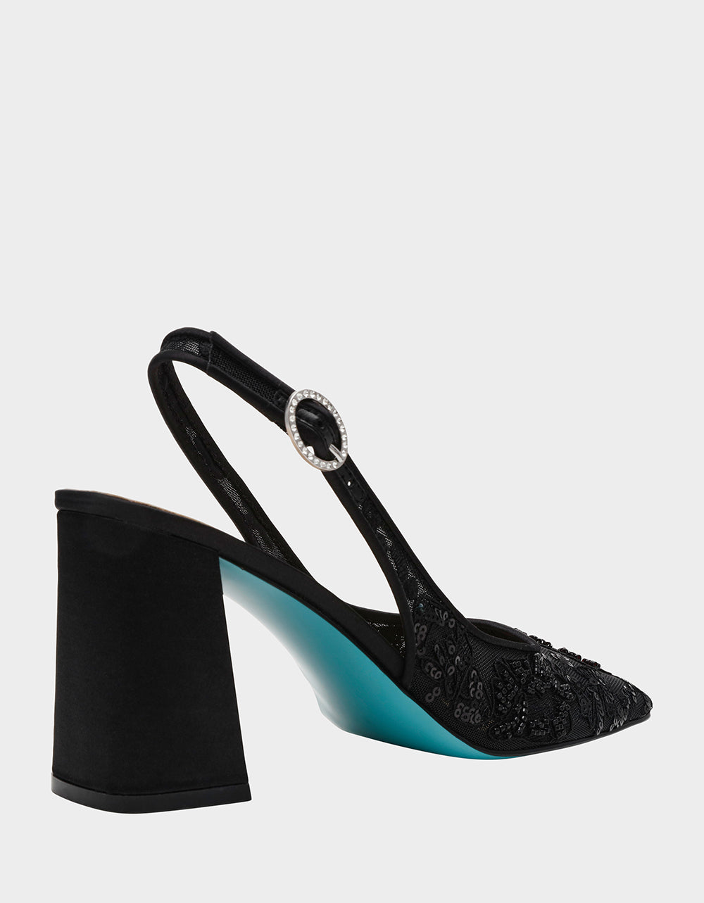 NINAH BLACK Square-Toe Slingback Mesh Block Heels | Betsey Johnson Signature