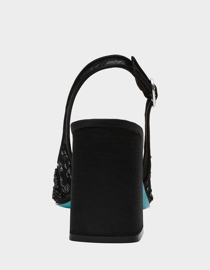 NINAH BLACK Square-Toe Slingback Mesh Block Heels | Betsey Johnson Signature