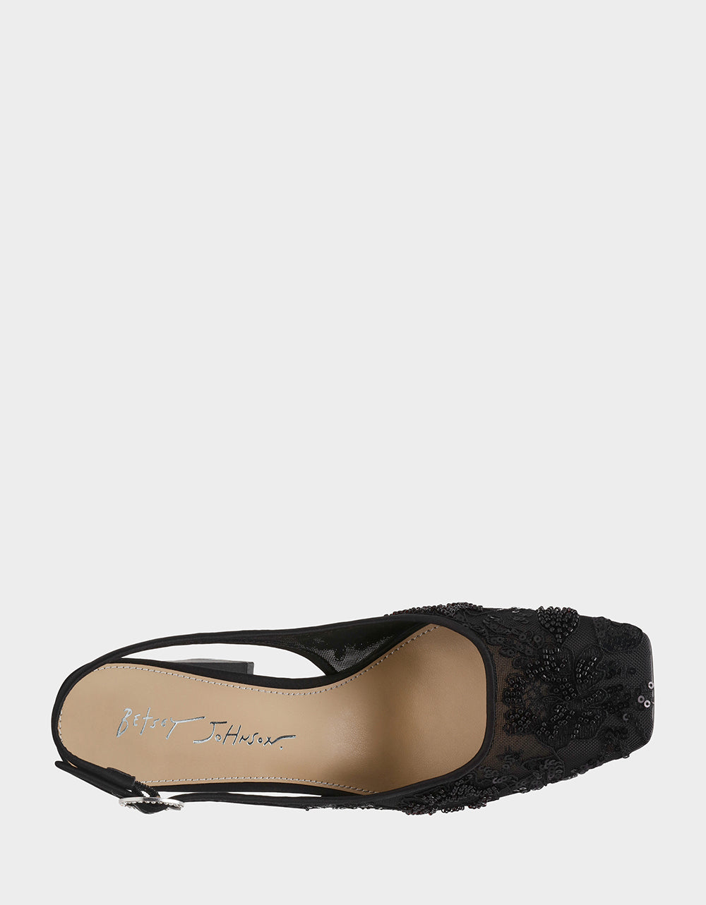 NINAH BLACK Square-Toe Slingback Mesh Block Heels | Betsey Johnson Signature
