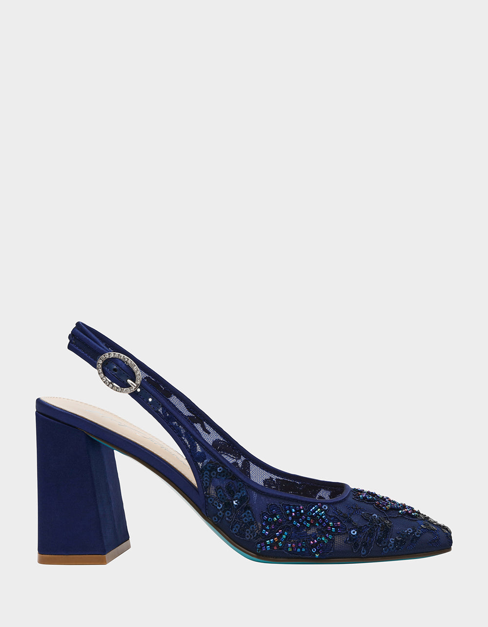 NINAH NAVY Square-Toe Slingback Mesh Block Heels | Betsey Johnson Premium