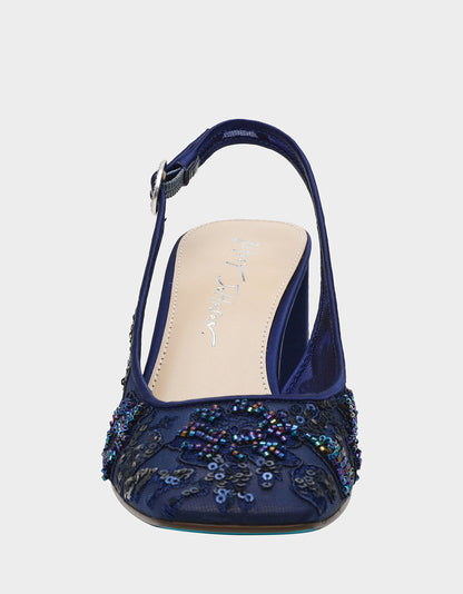 NINAH NAVY Square-Toe Slingback Mesh Block Heels | Betsey Johnson Premium