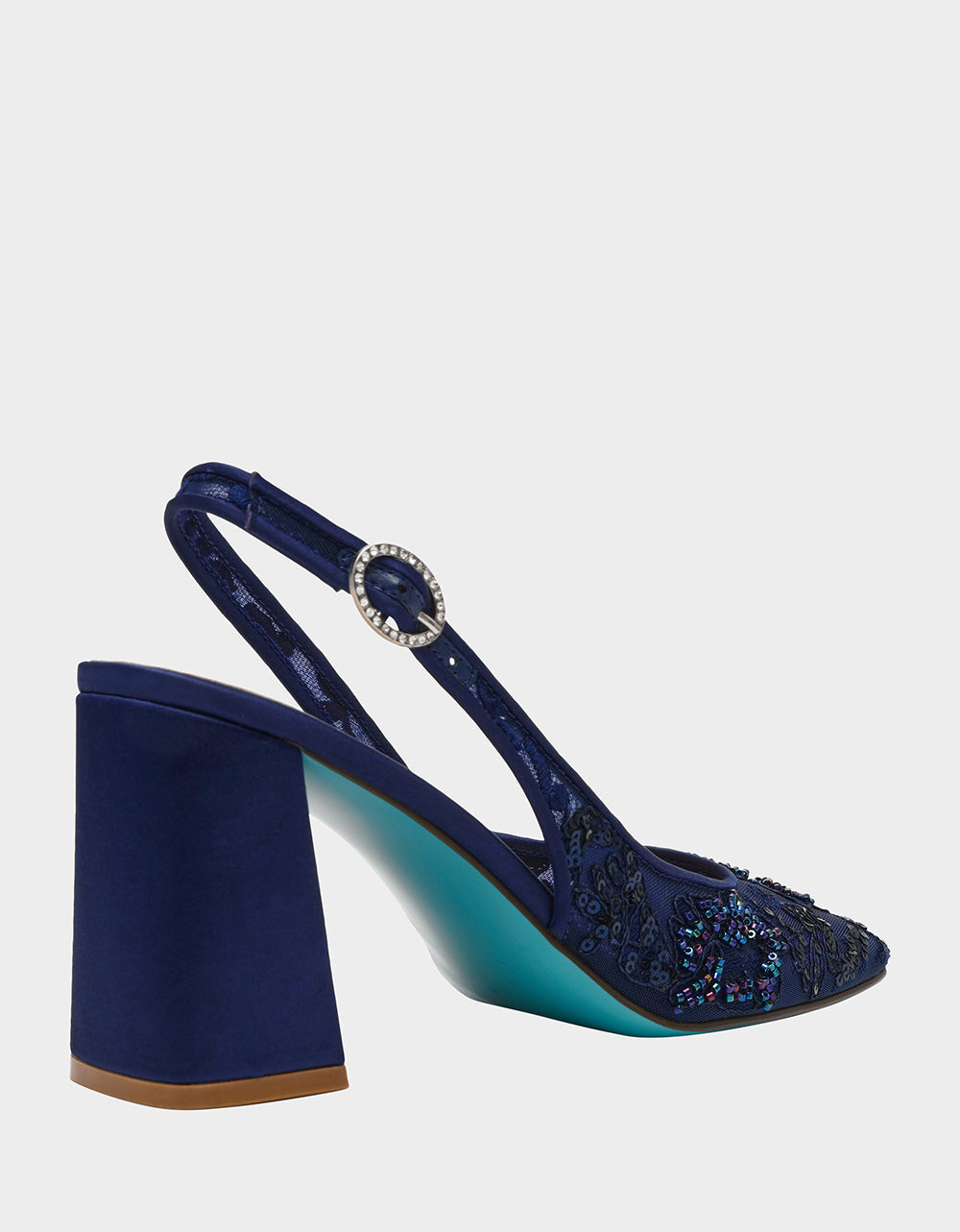 NINAH NAVY Square-Toe Slingback Mesh Block Heels | Betsey Johnson Premium