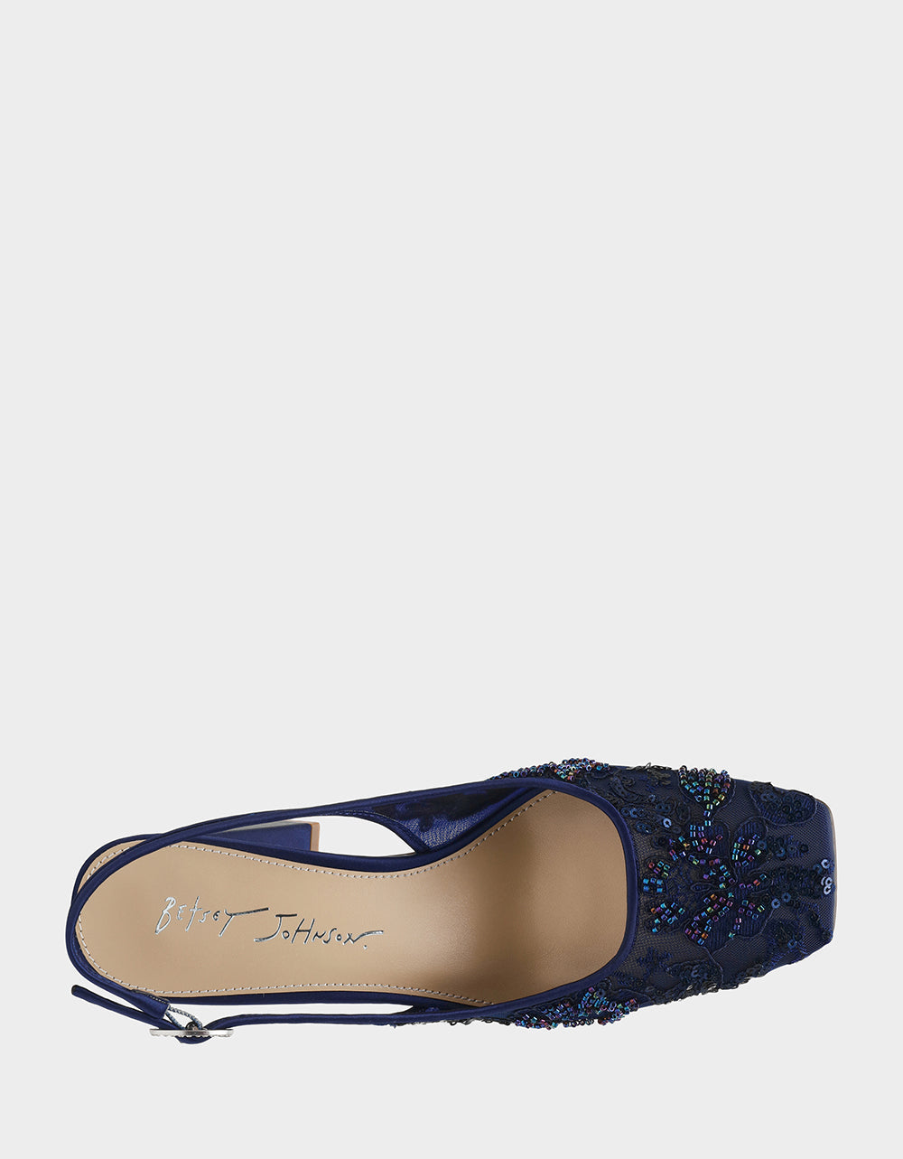 NINAH NAVY Square-Toe Slingback Mesh Block Heels | Betsey Johnson Premium