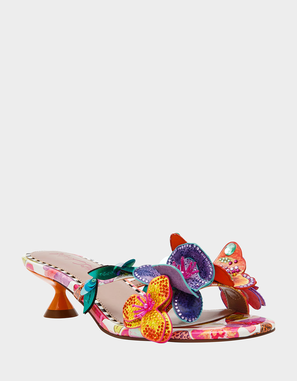 BEATRIZ WHITE MULTI Women's Floral Rhinestone Kitten Heel | Betsey Johnson Special Offer