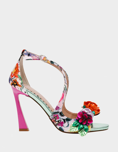 MIKAH PALE PINK FLORAL Square-Toe Strappy Heel | Betsey Johnson Deals