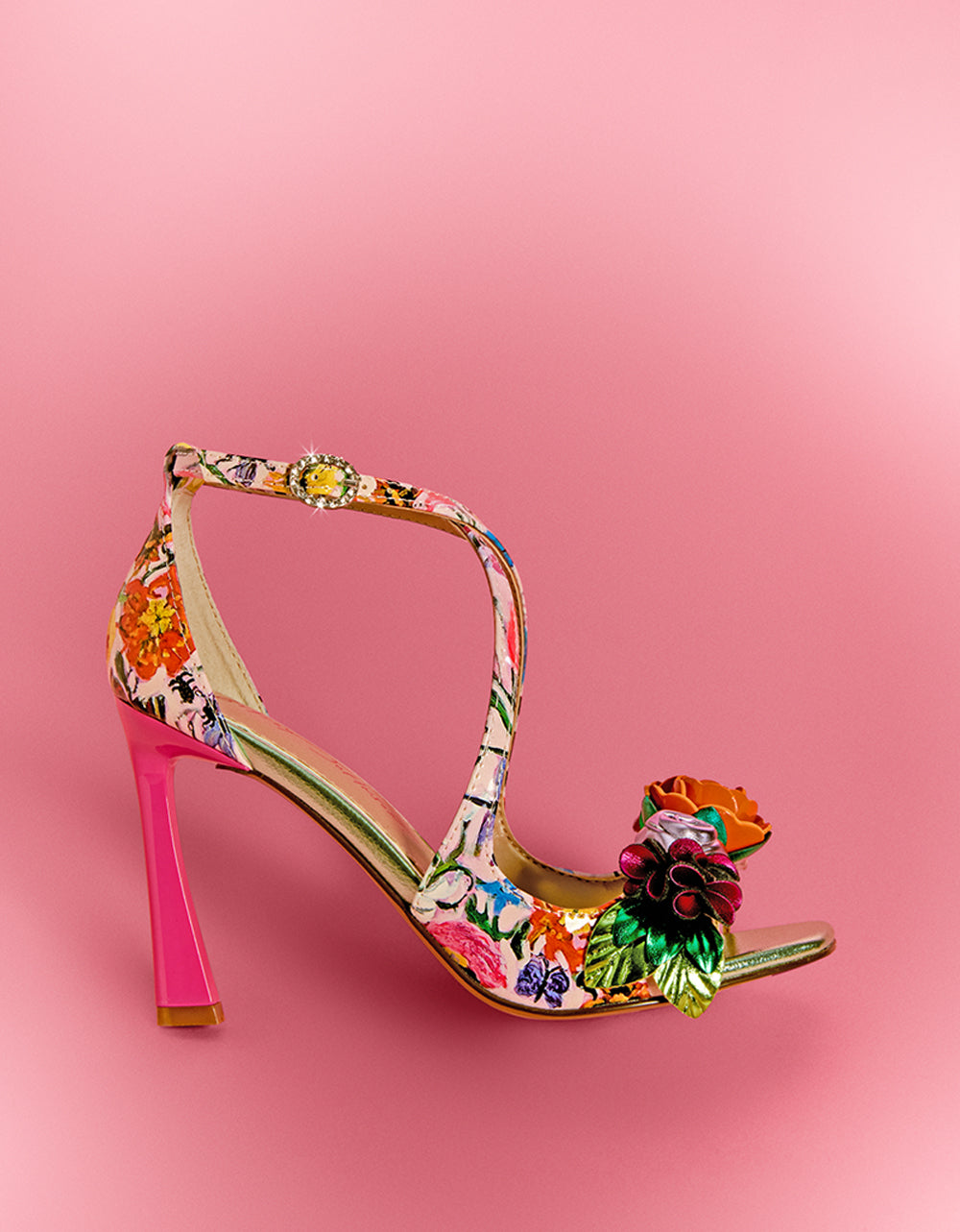 MIKAH PALE PINK FLORAL Square-Toe Strappy Heel | Betsey Johnson Deals