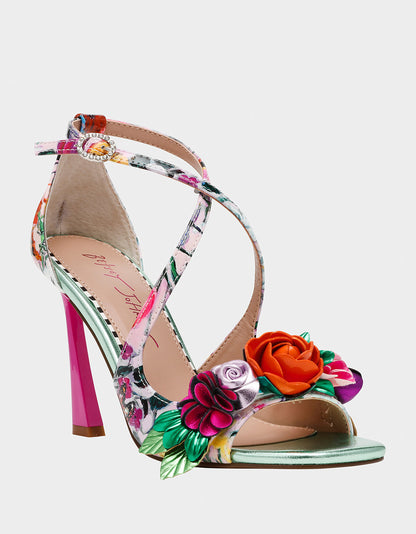 MIKAH PALE PINK FLORAL Square-Toe Strappy Heel | Betsey Johnson Deals
