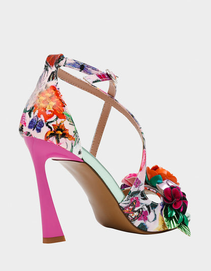 MIKAH PALE PINK FLORAL Square-Toe Strappy Heel | Betsey Johnson Deals