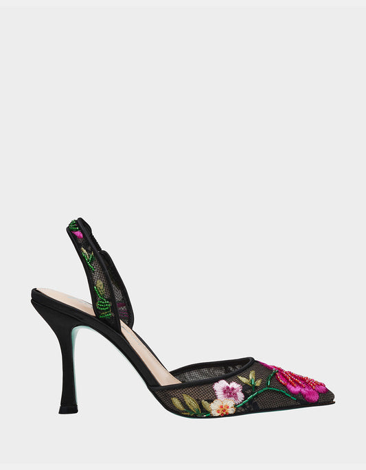 APRIL BLACK MULTI FLORAL Pointed-Toe Slingback Pump Heels | Betsey Johnson Discount