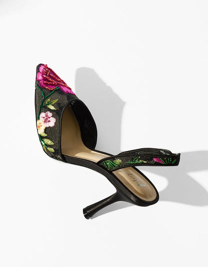 APRIL BLACK MULTI FLORAL Pointed-Toe Slingback Pump Heels | Betsey Johnson Discount