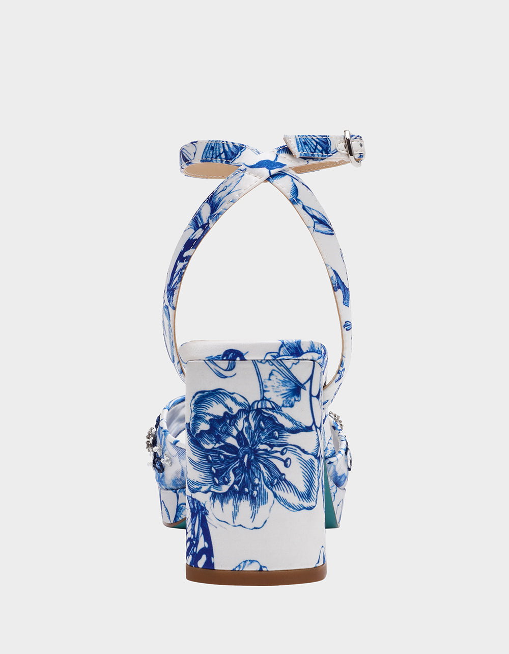 BRODY WHITE/BLUE FLORAL Women's Platform Block Floral Heel with Beaded Embellishments | Betsey Johnson Trending