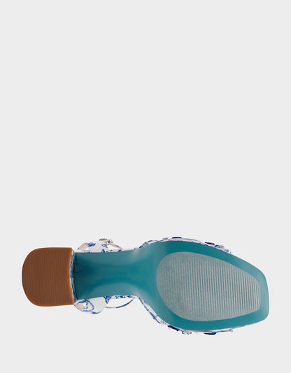 BRODY WHITE/BLUE FLORAL Women's Platform Block Floral Heel with Beaded Embellishments | Betsey Johnson Trending