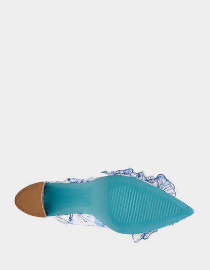 PETRA WHITE/BLUE FLORAL Slingback Floral Mesh Block Heel | Betsey Johnson Top Pick