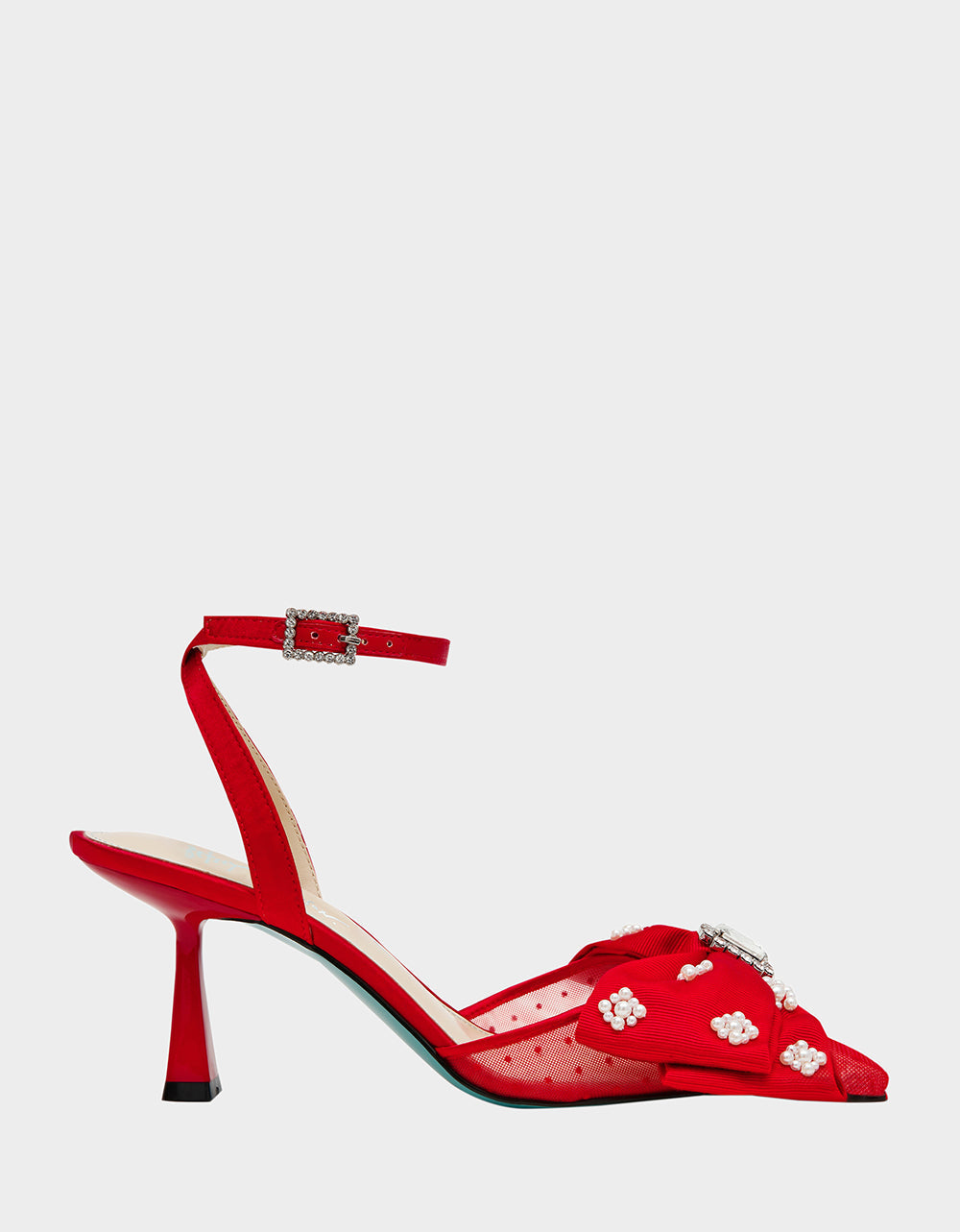 MARK RED Pointed-Toe Mesh Pump Rhinestone Bow Women's Heel | Betsey Johnson Everyday