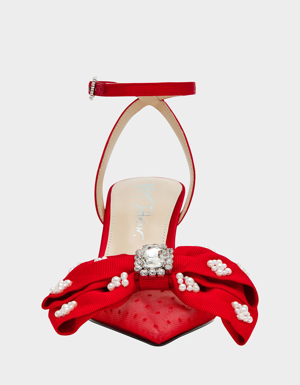 MARK RED Pointed-Toe Mesh Pump Rhinestone Bow Women's Heel | Betsey Johnson Everyday