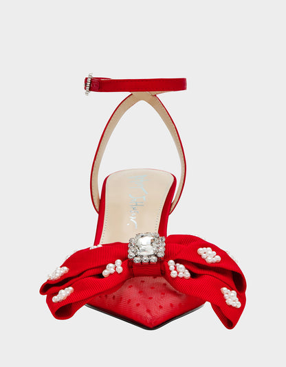 MARK RED Pointed-Toe Mesh Pump Rhinestone Bow Women's Heel | Betsey Johnson Everyday