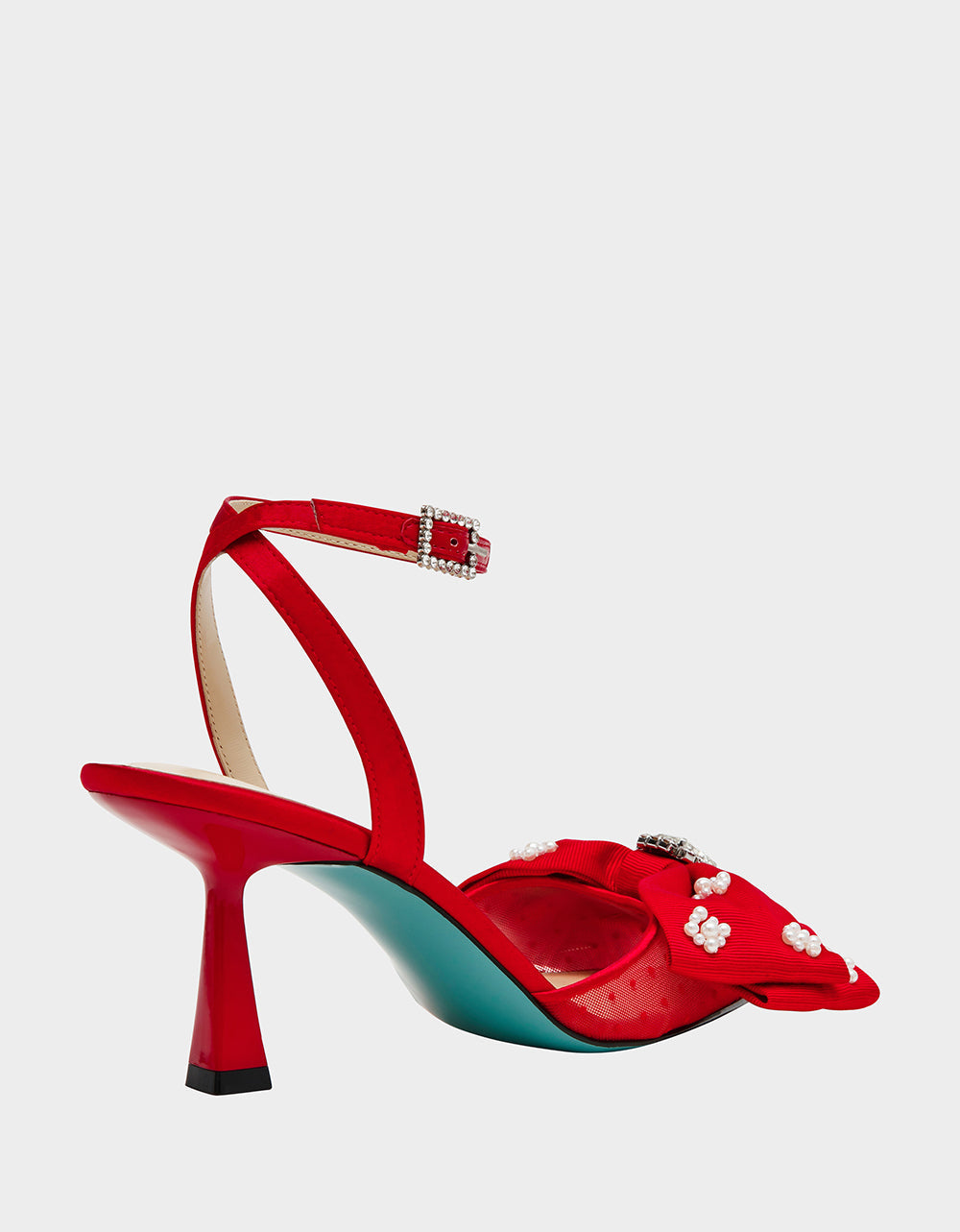 MARK RED Pointed-Toe Mesh Pump Rhinestone Bow Women's Heel | Betsey Johnson Everyday